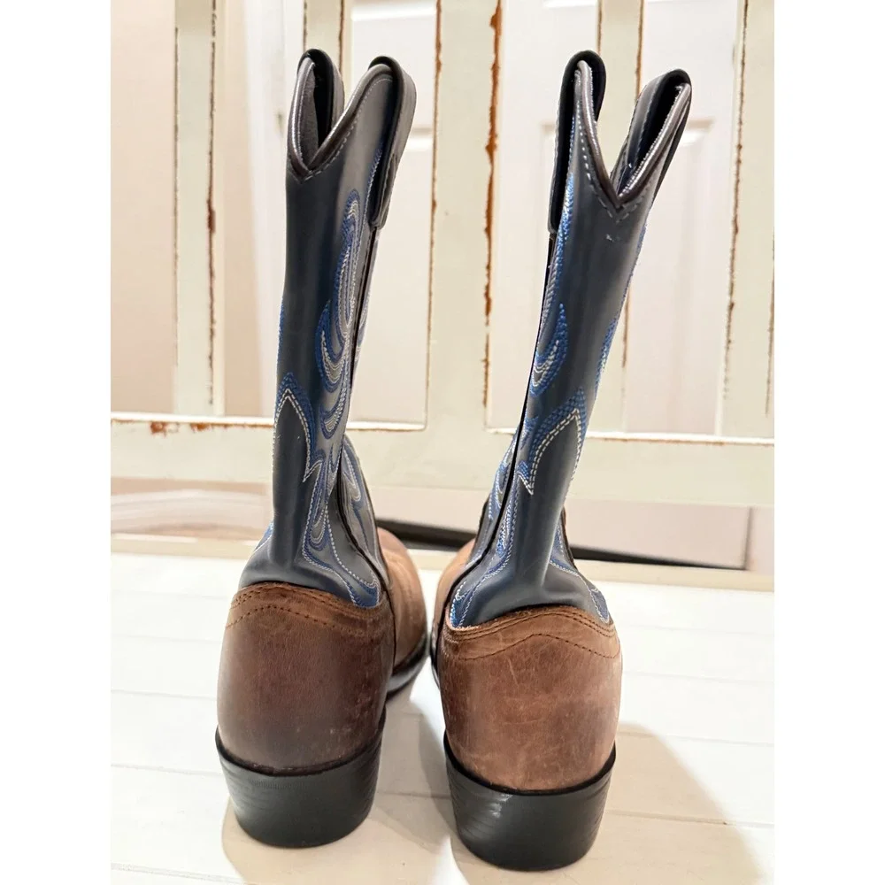 Cody James Kids Brown Leather‎ Navy Blue Stitched Western Cowboy Boots Size 4 D